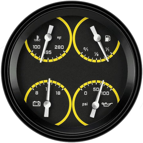 AX78YBLC Classic Instruments Autocross Yellow 4 5/8" Quad Gauge 0-90 Ohm