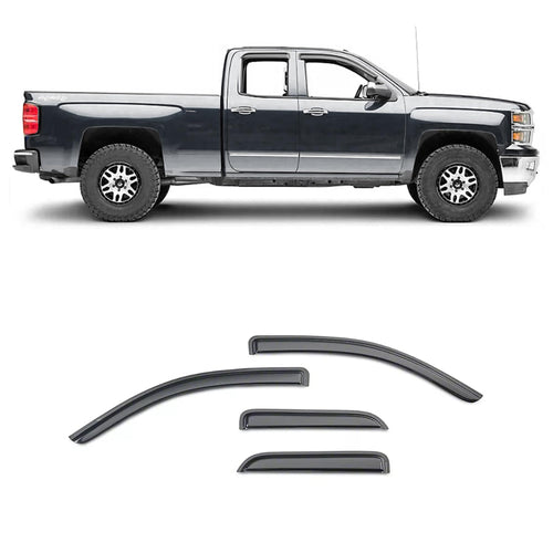 Off Road Black Horse [BHOR Tape On Rain Guards/Wind Deflectors Compatible with 2019-2024 GMC Sierra 1500 Double Cab|2019-2024 Chevrolet Silverado 1500 Double Cab Smoke 4 PCs - 140442