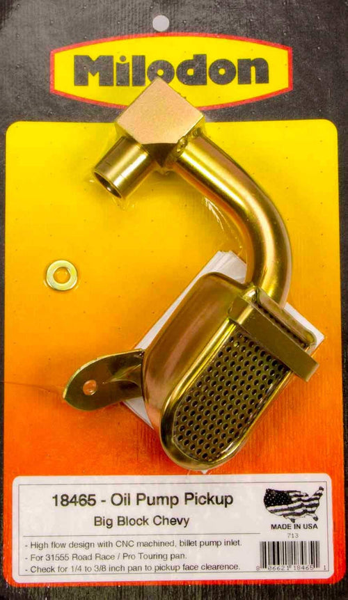 Milodon Oil Pickup Pump, Road Race, Press/Bolt-On, 8-1/8 in Deep Pan, Chevy V8, Each
