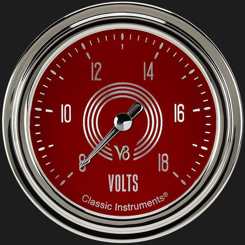 V8 Red Steelie Classic Instruments V8RS330SLC 2 5/8" Volt Gauge Full Sweep