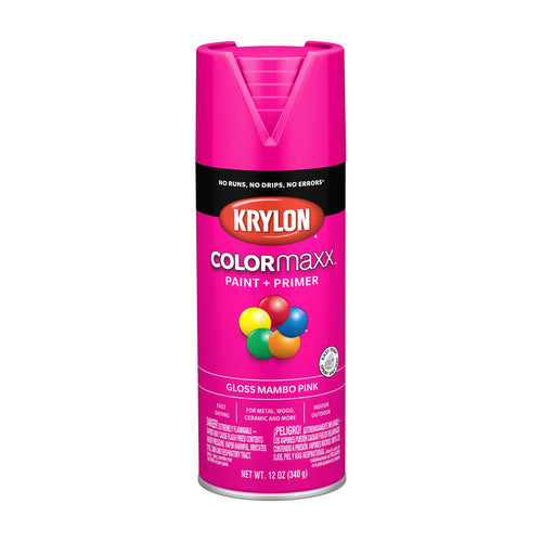 Krylon K05528007 Spray Paint and Primer COLORmaxx for Indoor/Outdoor Use, Gloss Mambo Pink, 12 Ounce (Pack of 1)