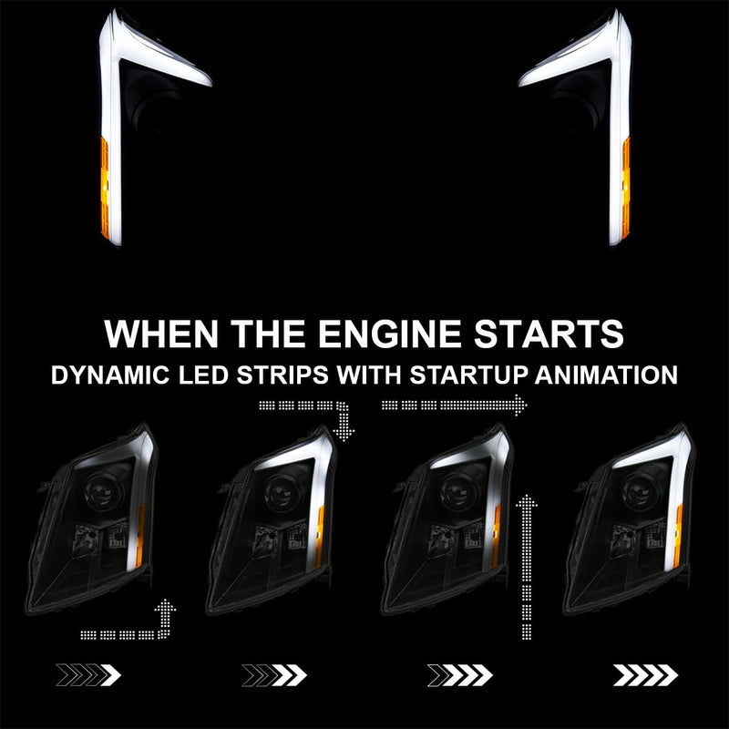 Black Smoke SPEC-D TUNING Sequential Projector Headlights w/LED DRL Light Bar and Startup Animation Compatible with 2010-2016 Cadillac SRX, Left + Right Head Lamps Assembly