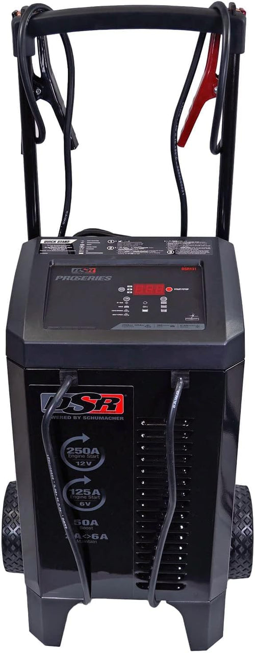 DSR Pro Series Schumacher Electric 6V / 12V Battery Charger Engine Starter & Maintainer - Heavy Duty Wheeled Battery Charger - 125/250 Amps - with 50-Amp Boost Mode - DSR131
