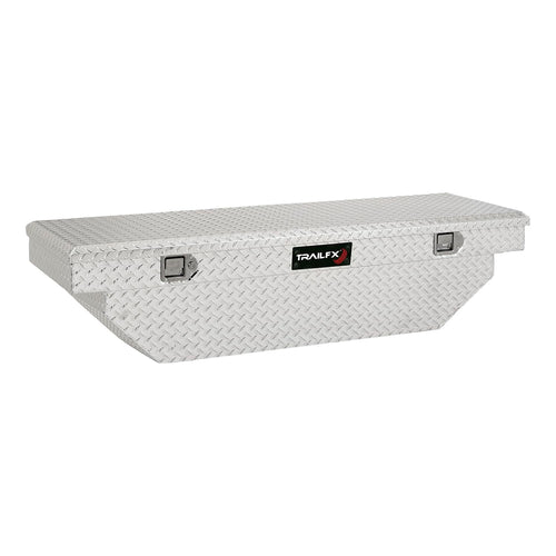 110631 TrailFX Tool Box Crossover Angled Single Lid With Struts Diamond Tread Bright Polished 16 Gauge Aluminum 8 Cubic Foot Capacity With Plastic Tray