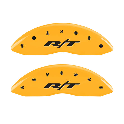 MGP Caliper Covers Compatible with 2011-2018 RAM 1500, 1500 Classic 2019-2024, 2013-23' 1500 Eco Diesel (Fits 18"+ Wheels) Powder-Coated Finish, 4 PCS Front and Rear (Yellow - RT1 Engraving)
