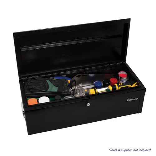 30" Montezuma Steel Portable and Lockable Tool Storage Utility Box with Handles, Black