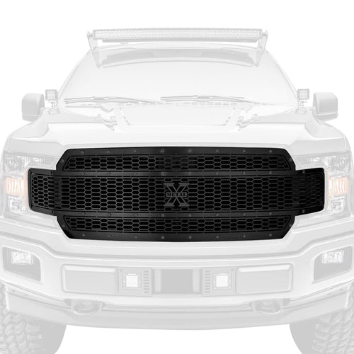 T-Rex Grilles X Grille Compatible with F-150 Stealth Laser (2018-2020), Black, 1 Pc, Replacement, Black Studs, Does Not Fit Vehicles with Camera - PN #7715841-BR