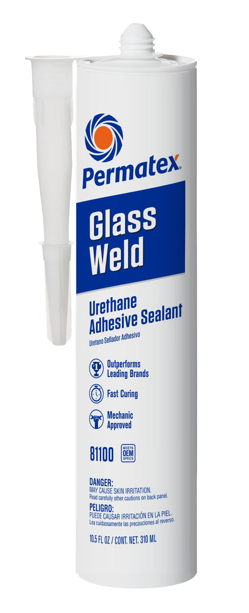 Permatex Glass Weld 81100 Premium Urethane Windshield Sealant - Polyurethane Glue Automotive Seam Sealer, Window Sealant Glass Glue for Car Glass Repair - Strong, Flexible, Fast Curing, 10.5oz