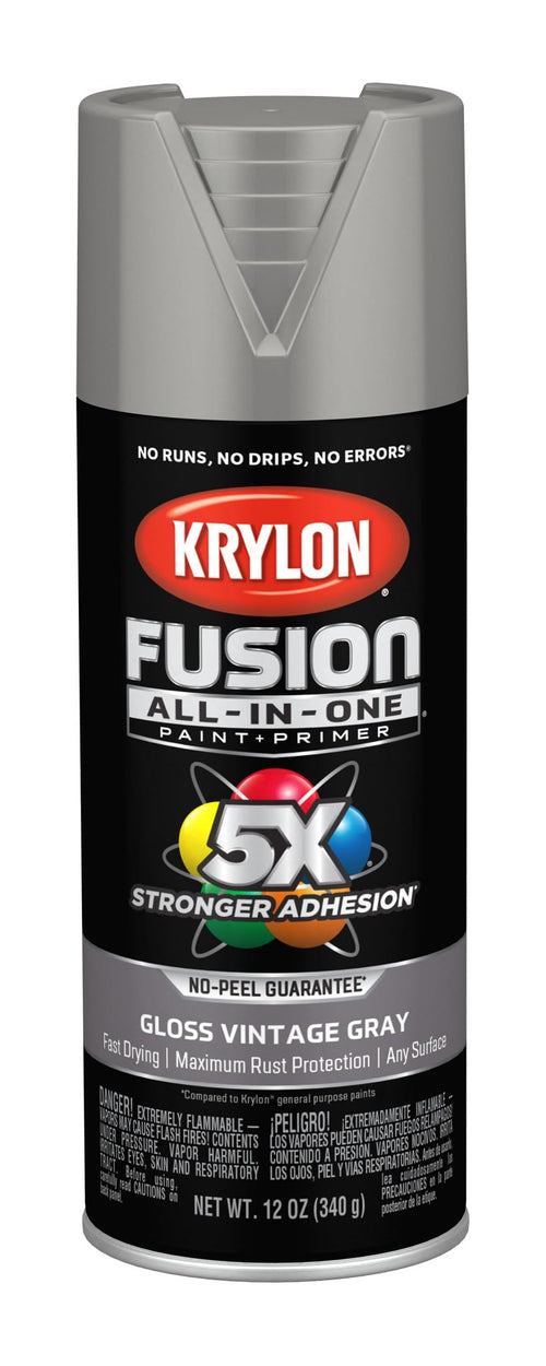 Krylon All-In-One Adhesive Spray Paint for Indoor/Outdoor Use, 12 oz, Vintage Gray