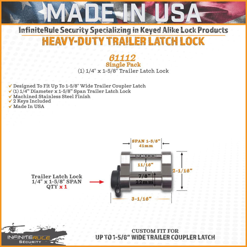 Trailer Latch Lock InfiniteRule 61112 for 1-5/8" Trailer Coupler Latch