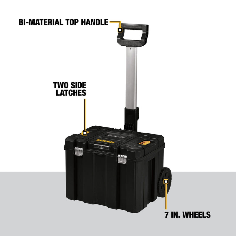 Modular DEWALT Tool Box with Wheels, Large Rolling Tool Box With Telescopic Handle, Portable Carrier Deep Stackable TSTAK Storage (DWST17820)