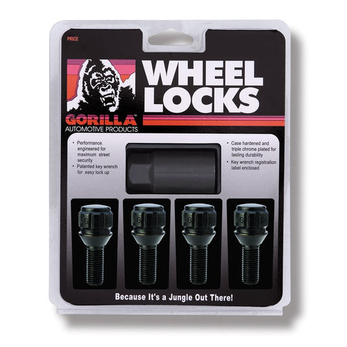 Cone Seat Gorilla Automotive 47179NBC(Black) Bolt Locks (12mm x 1.50 Thread Size)