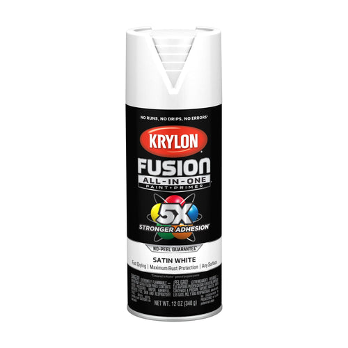 Krylon All-In-One Fusion Adhesive Spray Paint for Indoor/Outdoor Use, 12 oz, White