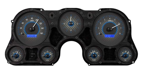 Dakota Digital VHX-67C-PA-C-B Analog Gauge System Compatible with 1967-72 Chevy Pickup Truck with Analog Clock Carbon Fiber Style Blue Backlighting