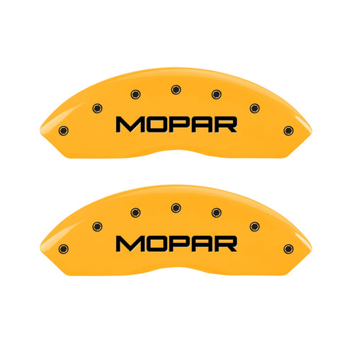 MGP 42007SMOPYL Caliper Covers Yellow (Set of 4, Engraved Front and Rear: MOPAR, Yellow powder coat finish, black characters)