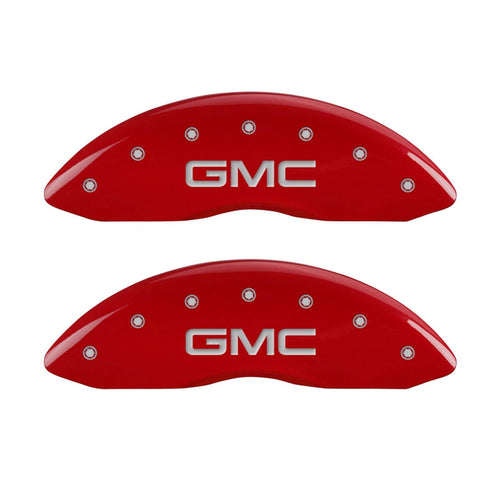 MGP Caliper Covers 'GMC' 34014SGMCRD Engraved Caliper Cover with Red Powder Coat Finish and Silver Characters, (Set of 4)
