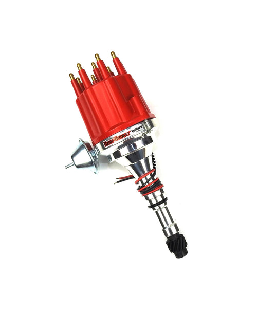 Pertronix D150711 Flame-Thrower Vacuum Advance Plug and Play Red Male Cap Billet Electronic Distributor with Ignitor II Technology for Buick V8