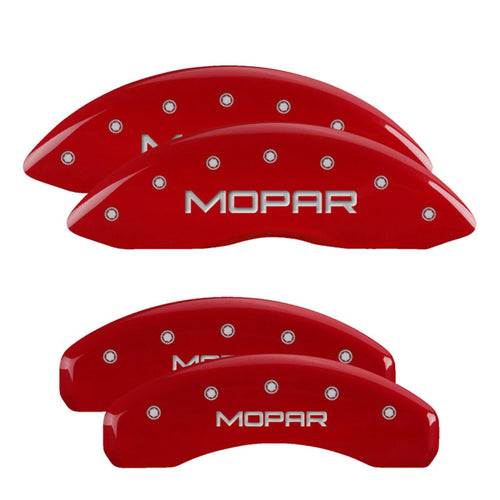 MGP Brake Caliper Covers for RAM 1500 2019-2025 (Requires 18"+ Wheels or Larger) Engraved Mopar Logo, Red Powder-Coated Finish, Aluminum Front and Rear Caliper Covers (Set of 4)