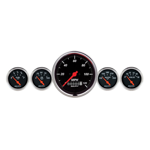 Auto Meter Designer Black 1440 Fuel/Oil/Speedo/Volt/Water 5 Gauge Set