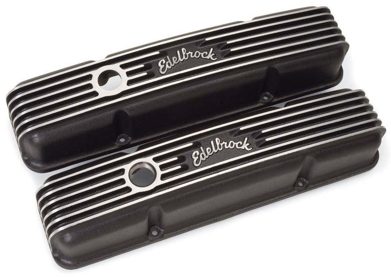 Black Edelbrock Classic Valve Cover with Breather Hole and Oil-Fill Cap
