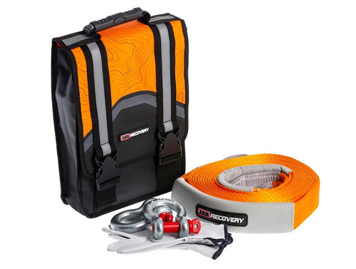 ARB Weekender RK12A Recovery Offroad Accessory Kit for Stuck Vehicles with Snatch Tow Strap 17500 Lb + 2 D-Ring Shackles (4.75 ton) + 2 Premium Recovery Leather Gloves+ Hi-Vis Orange Organizer Bag