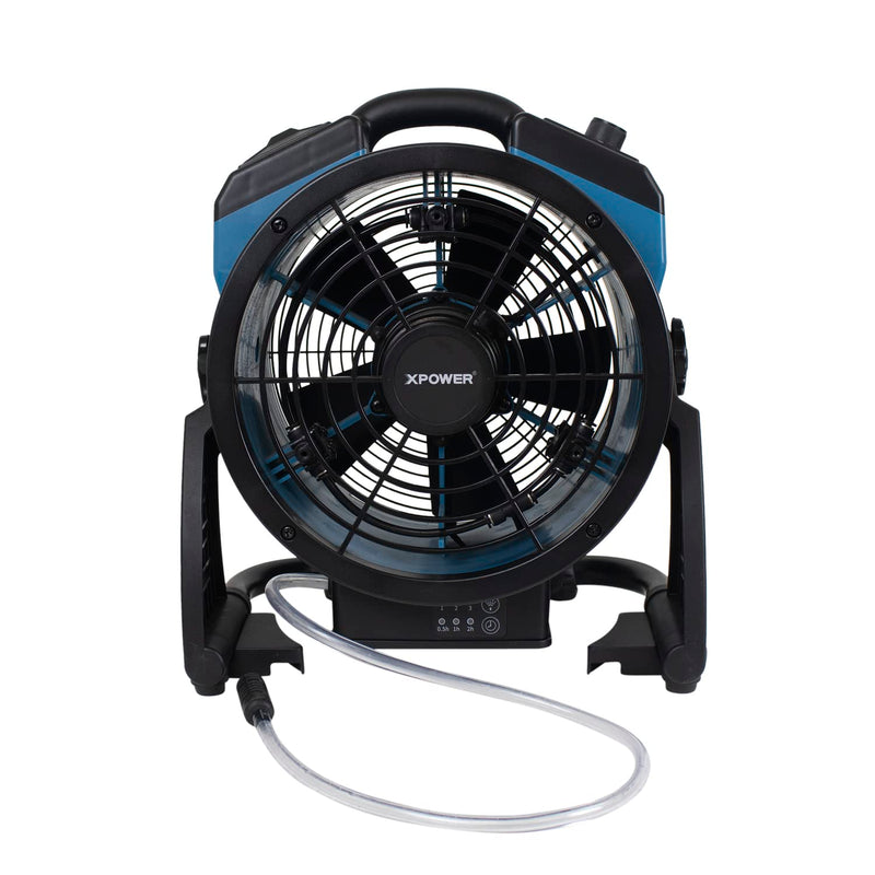 FM-65WB XPOWER Misting Fan, Battery Operated, Rechargeable, w/Water Pump, Mounts on 5 Gal Bucket, Outdoor Cooling, High Velocity, 14 In
