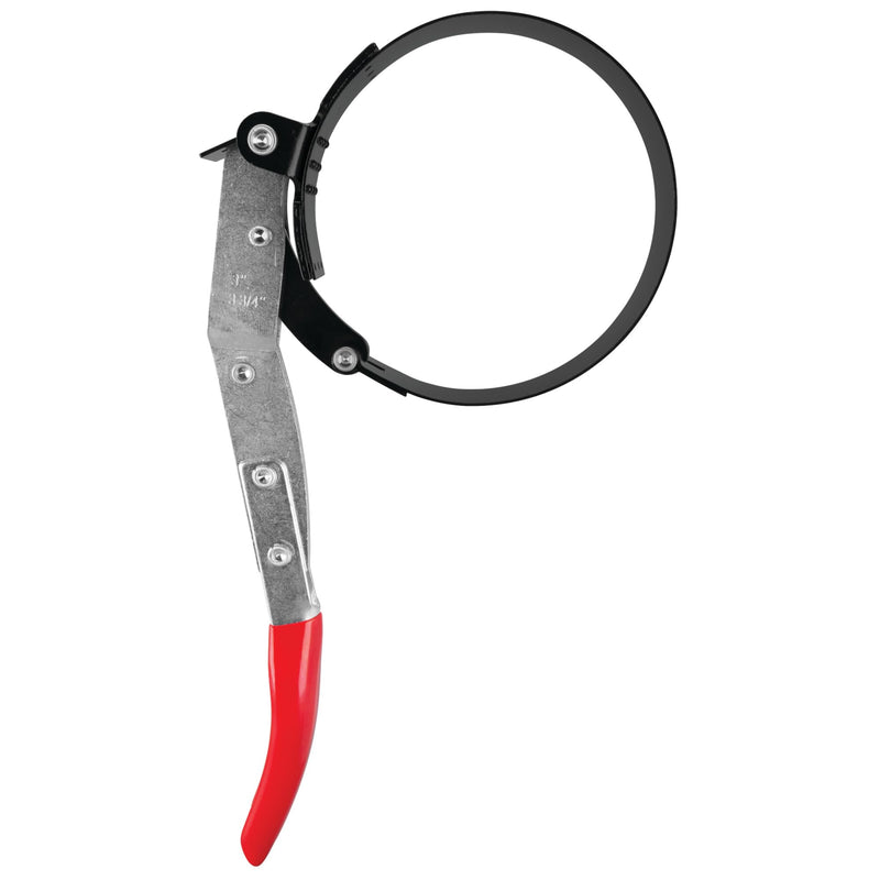W54123 Performance Tool Oil Filter Wrench, Swivel Handle, Studded Steel Band, 3 in. to 3 3/4 in. (76mm to 95.25mm) Diameter, Black/Red