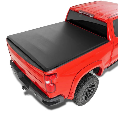 Soft Quad Fold Tonneau Cover Spec-D Tuning Compatible with 2020-2024 Chevy Silverado 2500HD / 3500HD, 2020-2024 GMC Sierra 2500HD / 3500HD 82", 6.9FT Short Bed