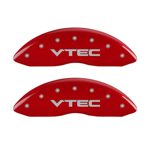 MGP Caliper Covers Red Powder Coat Finish 39007SVTCRD Front and Rear Caliper Cover, Set of 4 (Vtech Silver Characters, Engraved)