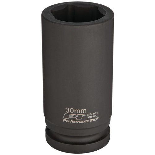 M743-30 Performance Tool 3/4 in. Drive 30 mm Deep Wall Impact Socket for Heavy-Duty Automotive Applications and Industrial Use