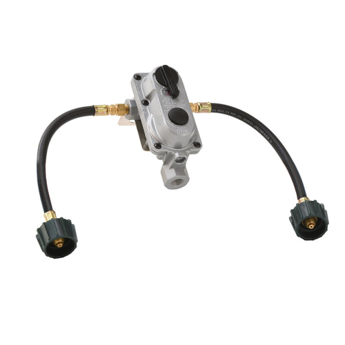 2-Stage Flame King (KT12ACR-2) Auto Changeover LP Propane Gas Regulator With Two 12 Inch Pigtails For RVs, Vans, Trailers
