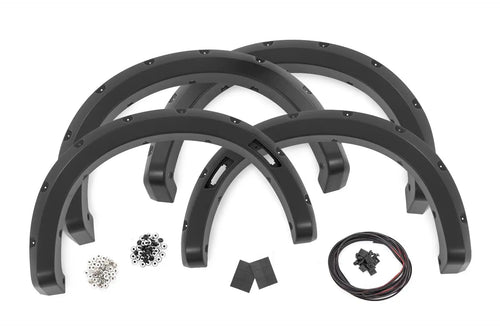 Rough Country Fender Flares Pocket for Ford Ranger 2WD/4WD (2024) - Bolt-on Rivet Style Wheel Flares, Flat Black, Set of 4
