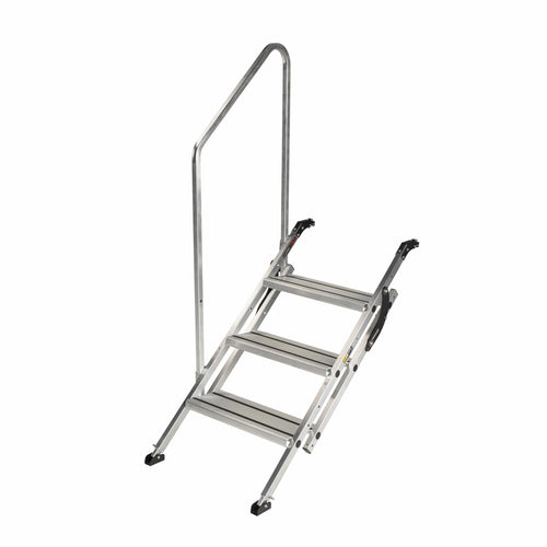 Victory Step Lippert Triple RV Steps for Toy Hauler Patio Systems with Entry Assist Handrail, 300-lb. Weight Capacity, 8" Rise, Anti-Slip Treads, Adjustable Legs/Step Pitch, Easy Storage - 2023024500