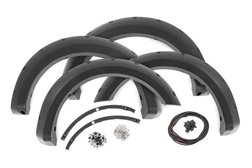 Pocket Fender Flares Rough Country for Ford F-150 2WD/4WD (2009-2014) - Bolt-on Rivet Style Wheel Flares, Flat Black, Set of 4