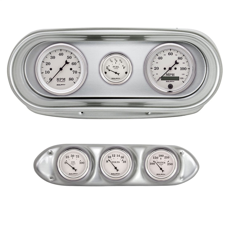 AutoMeter Dash Kit Direct Fit, Nova 62-65, Tach/Mph/Fuel/Oilp/Wtmp/Volt, Old-TYME White (2127-08)