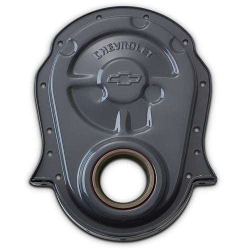 Proform 1-Piece Timing Cover, Seal Included, Chevrolet/Bowtie Logo, Steel, Gray Paint