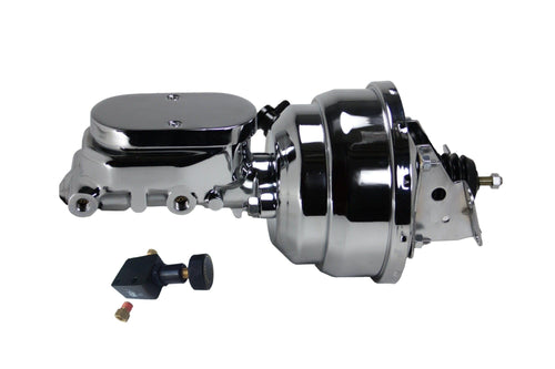 8 Inch LEED BRAKES Dual Power Booster, 1-1/8 Inch Bore Flat Top Master With Adjustable Proportioning Valve (Chrome)