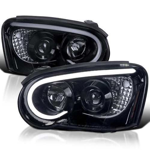 Glossy Black Smoke SPEC-D TUNING Projector Headlights w/LED Light Bar Compatible with 2004-2005 Subaru Impreza RS/WRX/Outback/STI, Left + Right Pair Headlamps Assembly