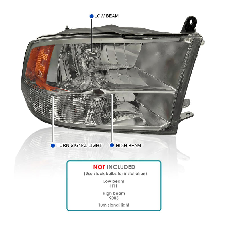 Euro Light Smoke Spec-D Tuning Quad Headlights Compatible with 2009-2018 Dodge Ram 1500
