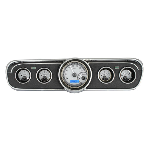 Dakota Digital VHX-65F-MUS-S-B Analog Dash Gauge System Compatible with 1965-66 Mustang with Silver Alloy Style and Blue Backlighting