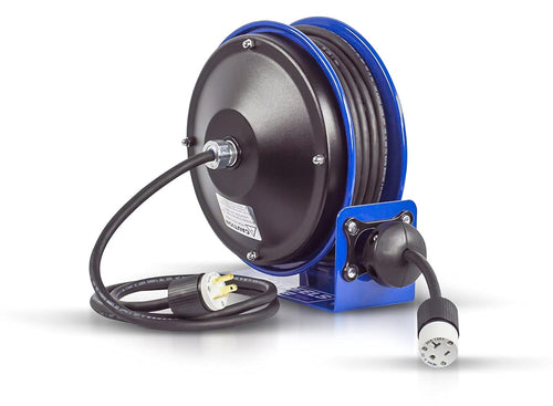 PC10-3012-A Coxreels Compact Power Cord Reel, PC10 Series 12/3 x 30’ Single INDL - Space-Saving Design with Easy-Access Cover and Spring Motor - Heavy-Duty Steel Construction, Made in the USA, Blue