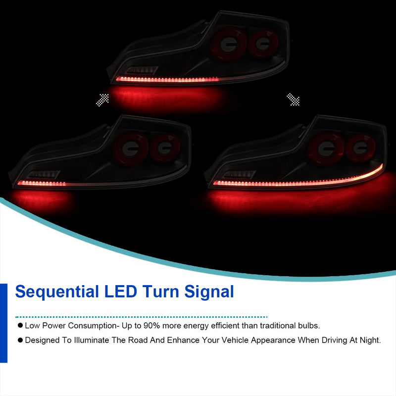 Black Smoke SPEC-D TUNING Full LED Tail Lights w/Red Fiber Optic Halo Ring, Sequential Turn Signal, and Startup Animation Compatible with 2003-2007 Infiniti G35, Left + Right Pair Assembly