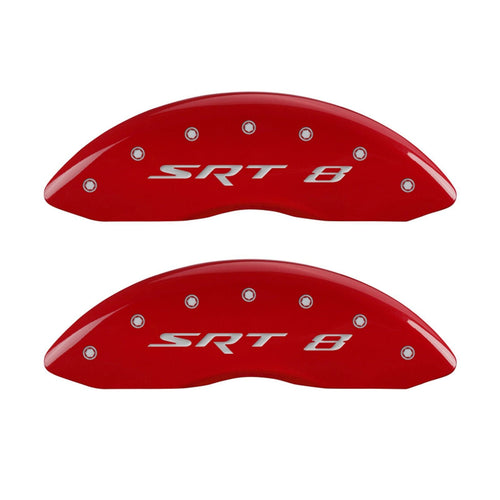 MGP 42002SSR8RD Caliper Covers 'SRT-8' Engraved Caliper Cover with Red Powder Coat Finish and Silver Characters, (Set of 4)