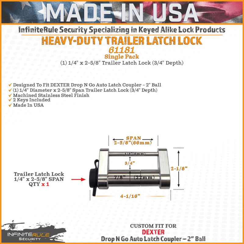 Trailer Latch Lock 61181 for Dexter Drop N Go Auto Latch Coupler - 2" Ball
