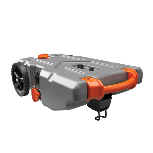 Camco 36-Gallon Rhino Camper/RV Tote Tank - Features Large Heavy-Duty No-Flat Wheels & Built-In Gate Valve - Removable Steel Tow Adapter, 3’ Sewer Hose & More RV Accessories (39006)