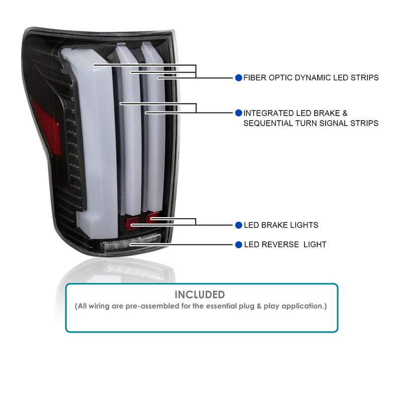 Full LED Sequential Tail Lights SPEC-D TUNING w/White LED Light Bars and Startup Animation Compatible with 2007-2013 Toyota Tundra, Left + Right Pair Assembly