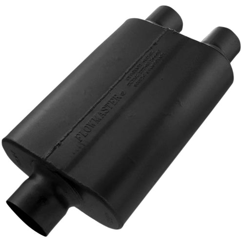 40 Series Flowmaster Original Chambered Muffler – 3.00” Center In / 2.50” Dual Out – Aggressive Sound – 16-Gauge Aluminized Steel – For Muscle Cars, Street Rods, Trucks, SUVs & Strip Builds (430402)