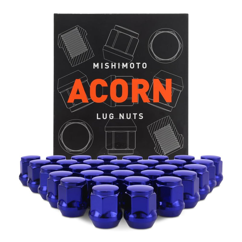 Mishimoto Lug Nuts Steel, M14x1.5, Acorn Seat, 32pc Set, Blue