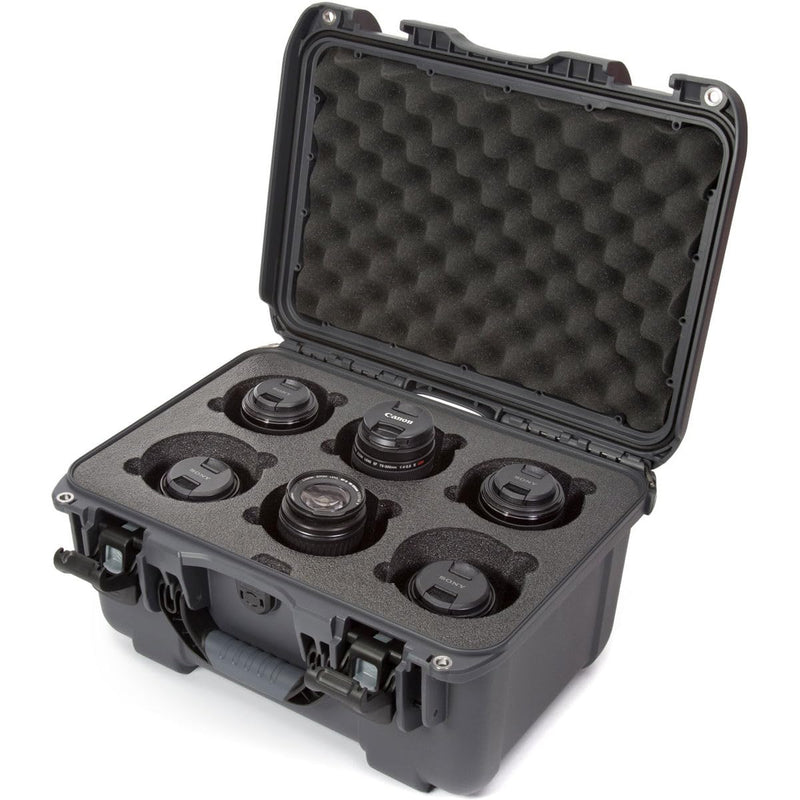 Waterproof Nanuk 918 Hard Case with Custom Foam Insert for 6 Lenses - Graphite
