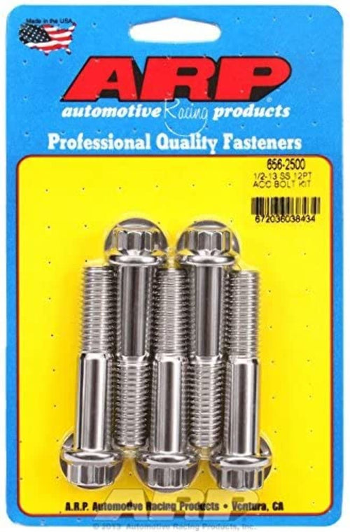 ARP 1/2-13 in Thread Bolt, 2.5 in Long, 9/16 in 12 Point Head, Stainless, Polished, Universal, Set of 5